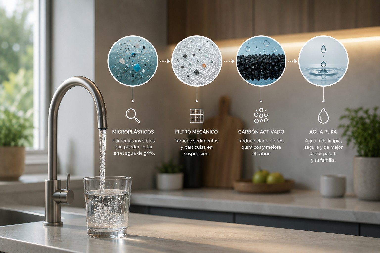 Microplásticos y cloro en el agua de grifo: ¿Qué filtración necesitas para eliminarlos en casa?