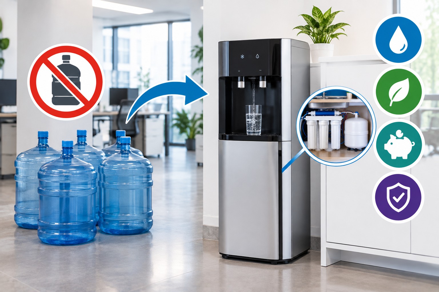 Renting de fuentes de agua para oficinas: Por qué eliminar las garrafas y pasar al agua de red purificada